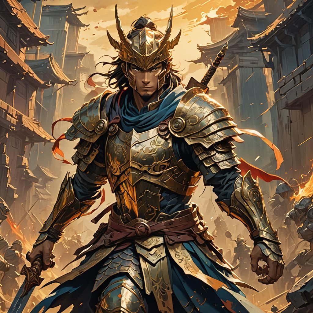 Anime Warrior Victorious in Fantasy Landscape