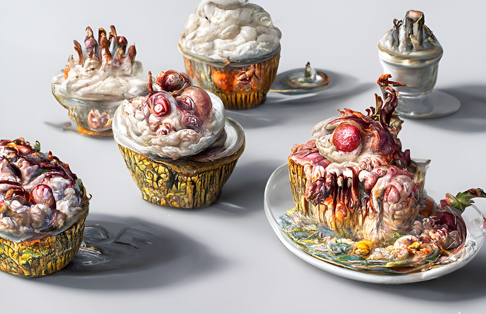 Horrifying Meat Cupcakes in Lovecraftian Style