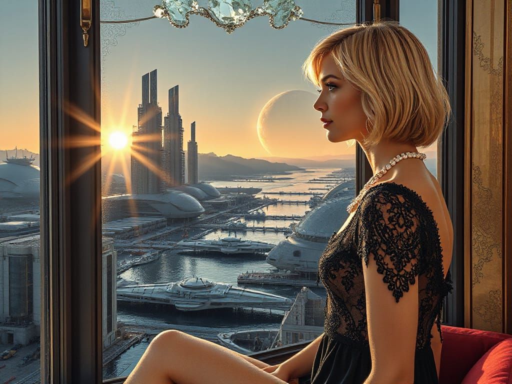 Futuristic Astroport Scene in the Style of Moebius