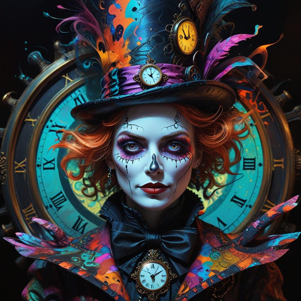Eerie Mad Hatter in Abstract Expressionist Style