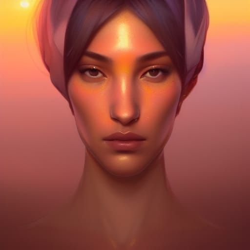 Desert Sunset Portrait in Hyperdetailed Style
