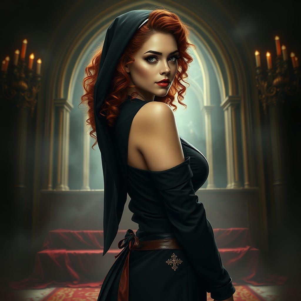 Dark Fantasy Nun: Voluptuous Seductress at the Altar