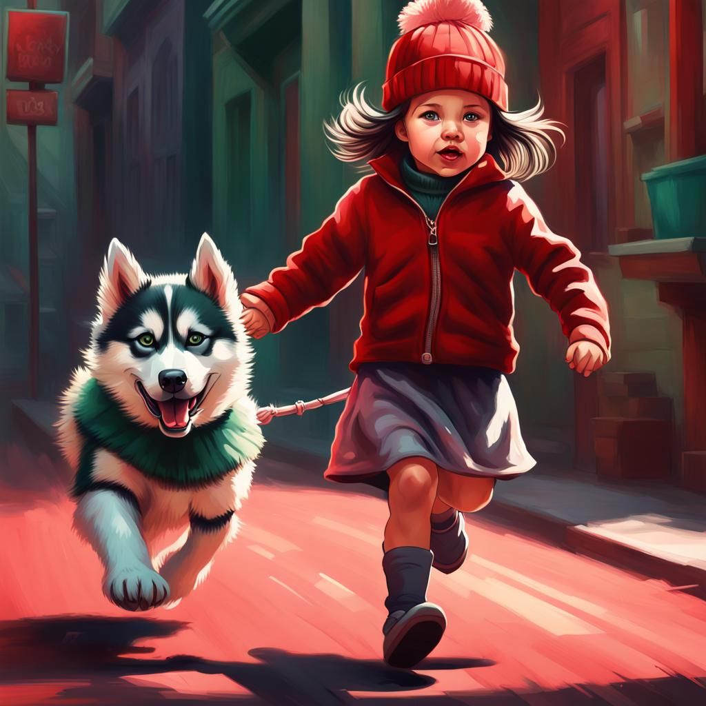 Demonic Girl Running with Red-Eyed Husky: Splash Art