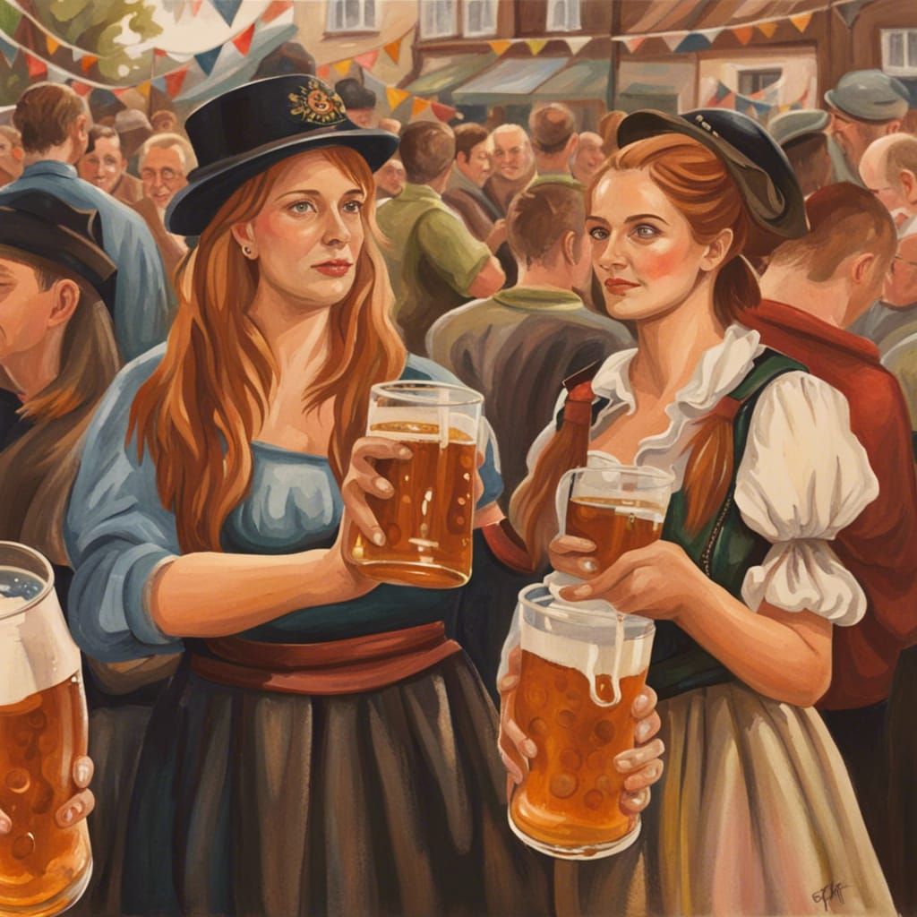 Detailed Gouache Painting of Oktoberfest Celebration