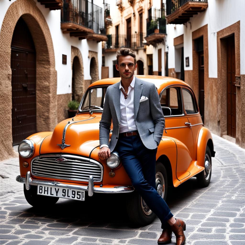 Handsome Man with Morris Minor in Granada