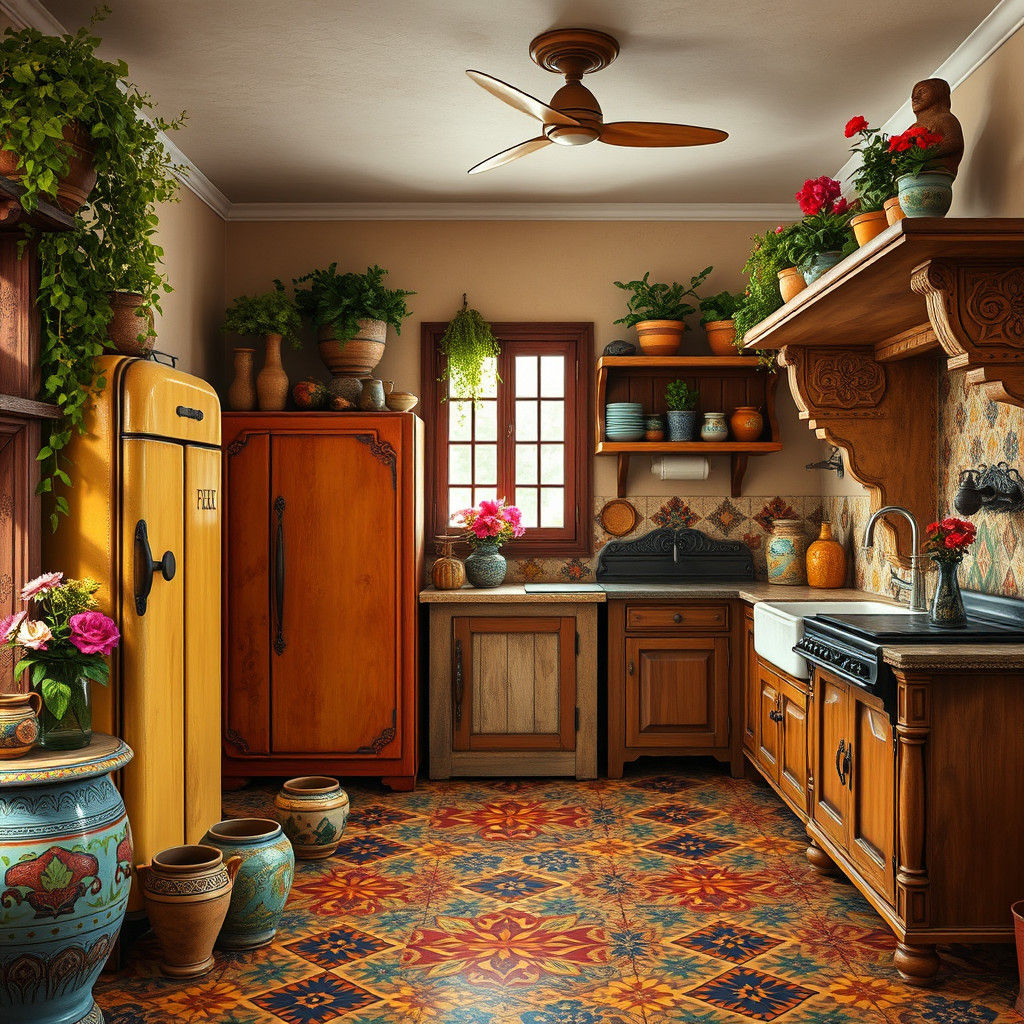 Rustic Kitchen in Spanish Colonial Style, Folk Art