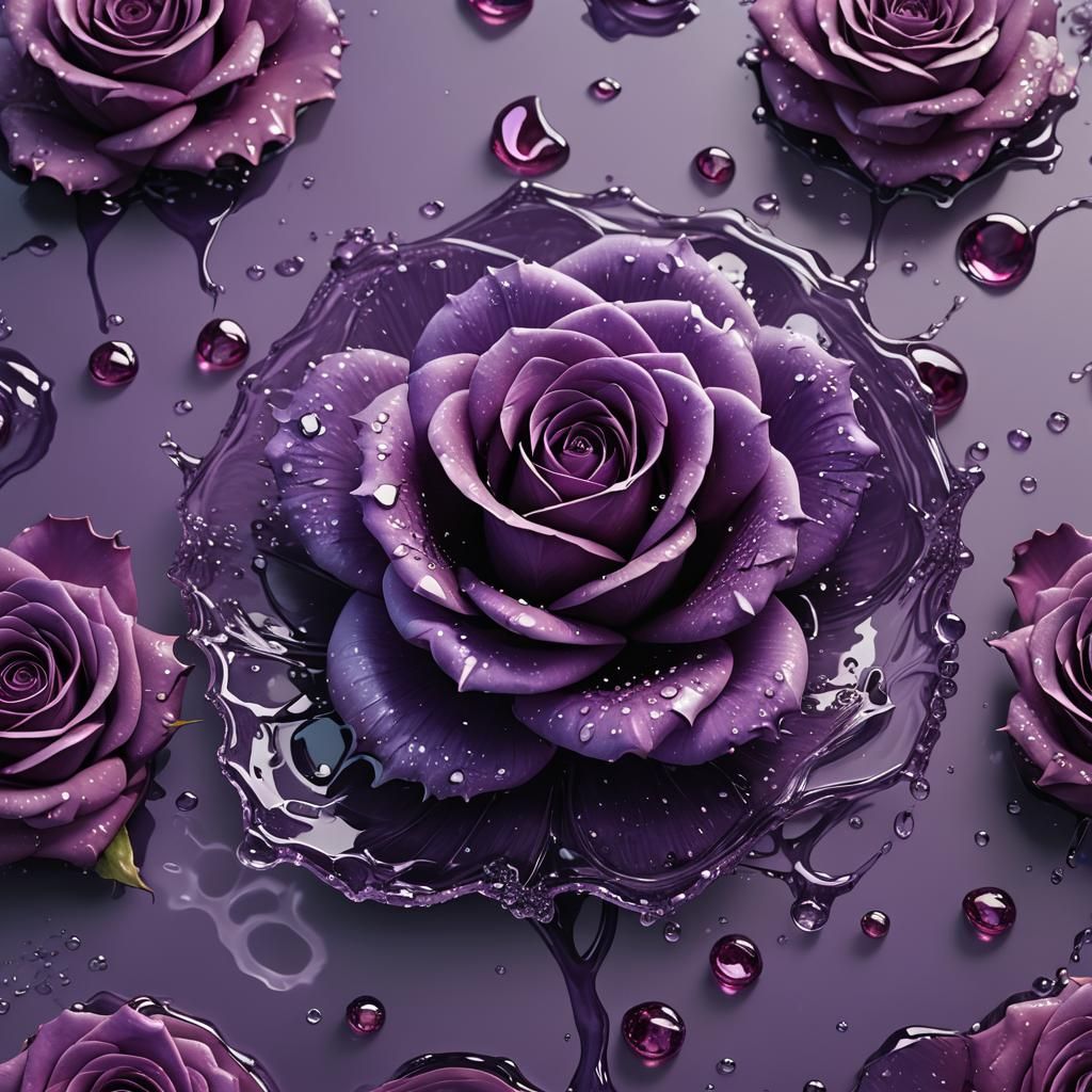 Purple Sugar Rose with Water: Detailed Matte Painting