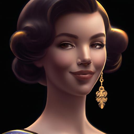 Detailed 1950s Portrait in Art Nouveau Style