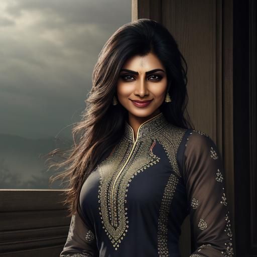 Hyperrealistic Portrait of Smiling Indian Woman