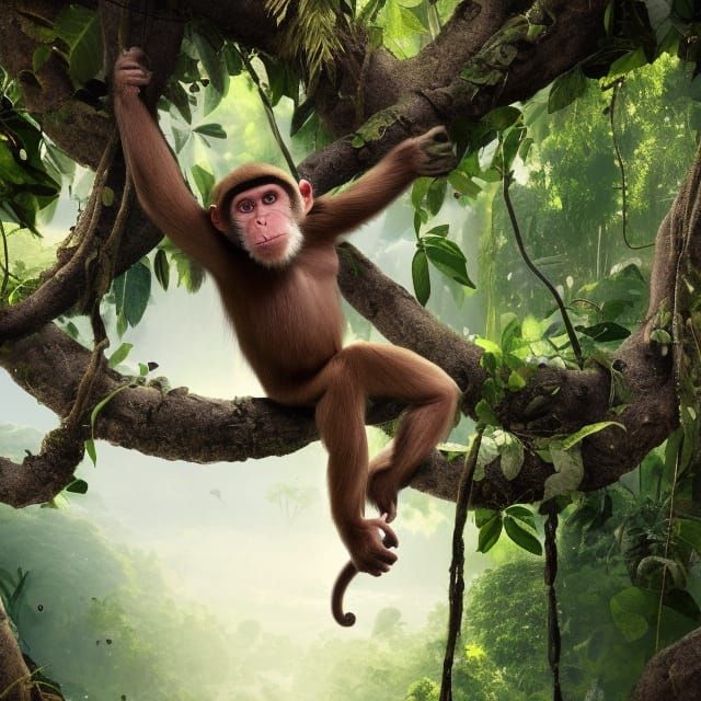 Monkey in Jungle: Hyperrealistic Concept Art