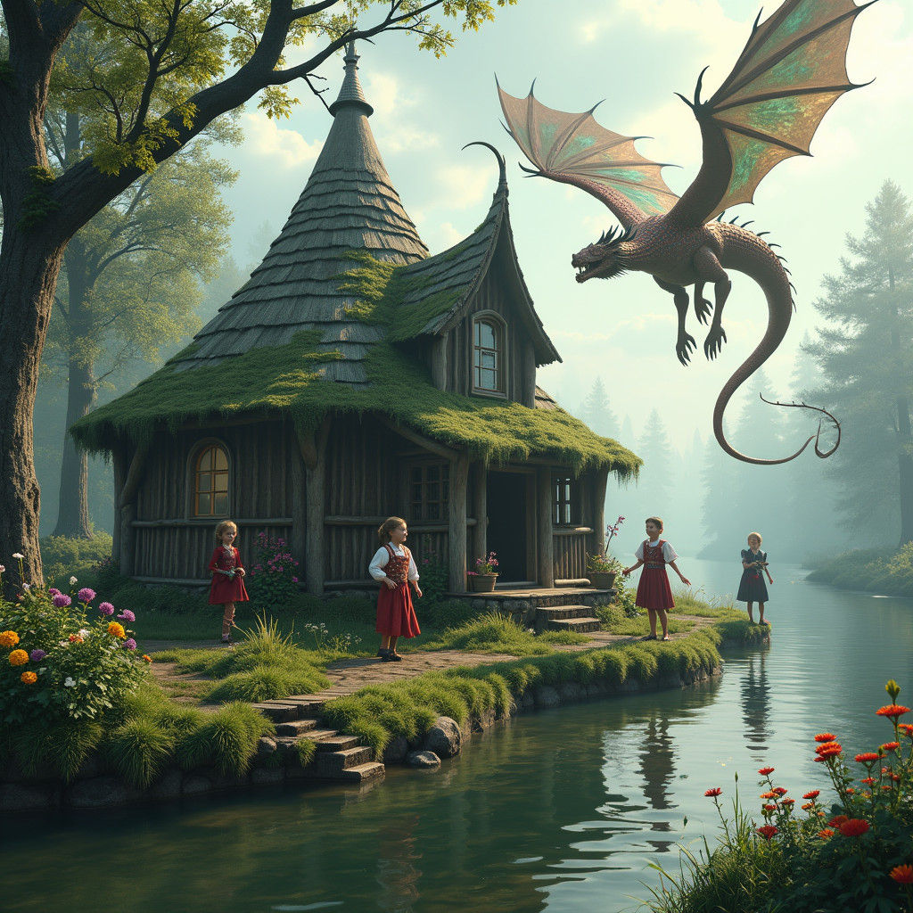 Baba Yaga's Hut with Dancing Children and Brass Dragon