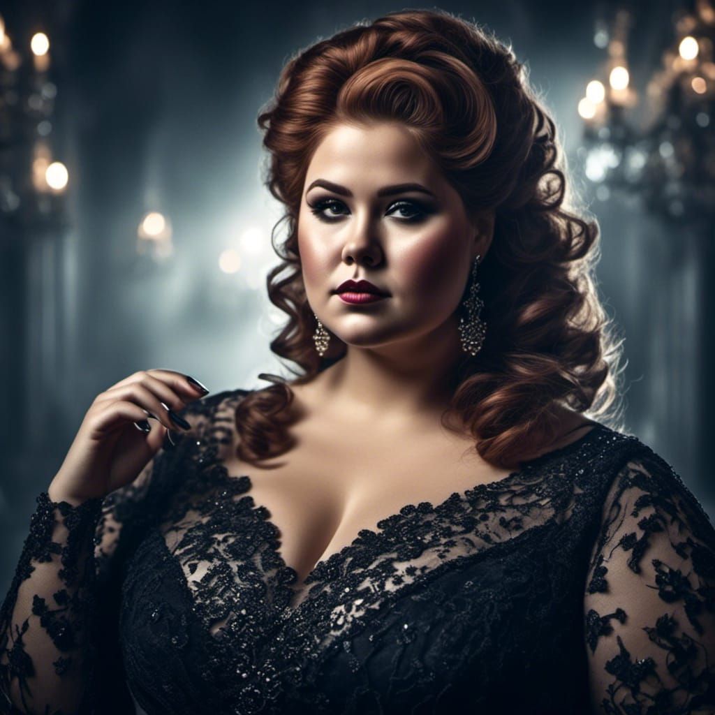 Elegant Curvy Woman in Film Noir Style