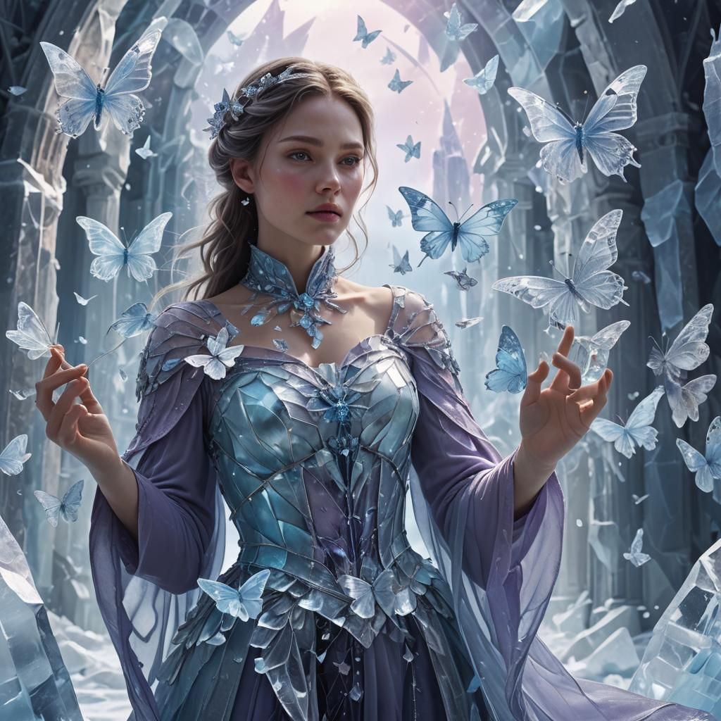 Ice Queen with Butterflies in Matte Painting Style