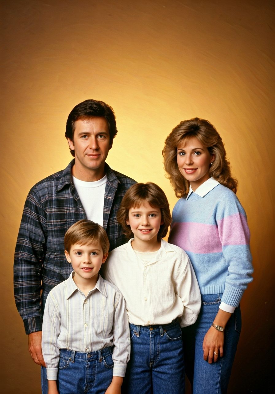 Nostalgic 1980s Family Portrait in Rockwell Style