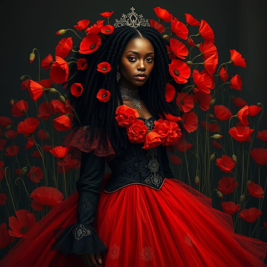 Poppy Queen Portrait in Macabre Whimsical Style