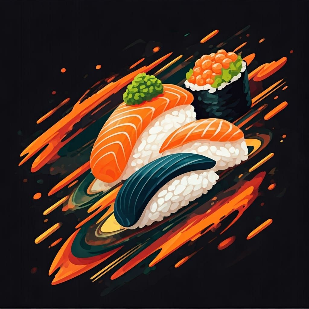 Abstract Sushi Art in Contemporary Pop Style
