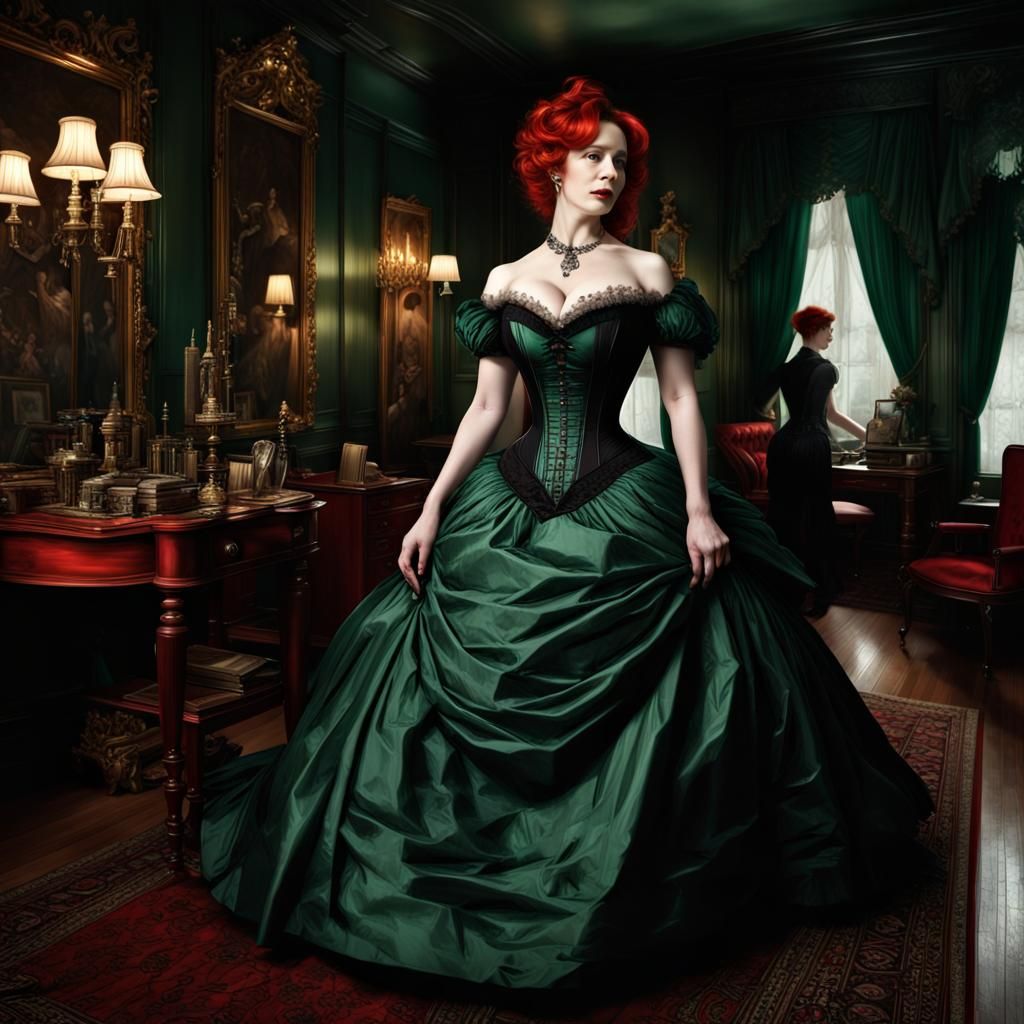 Christina Hendricks in Victorian Gown, Hyperrealistic Style