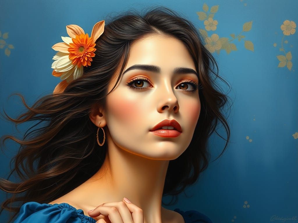 Coastal Townscape in Bold Navy Blue and Orange