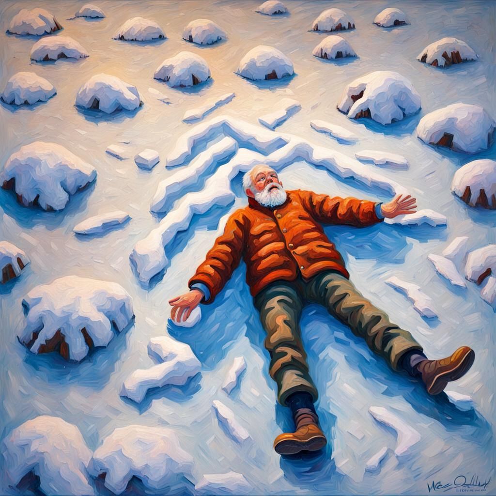 Snow Angel in Expressionist Oil Painting Style