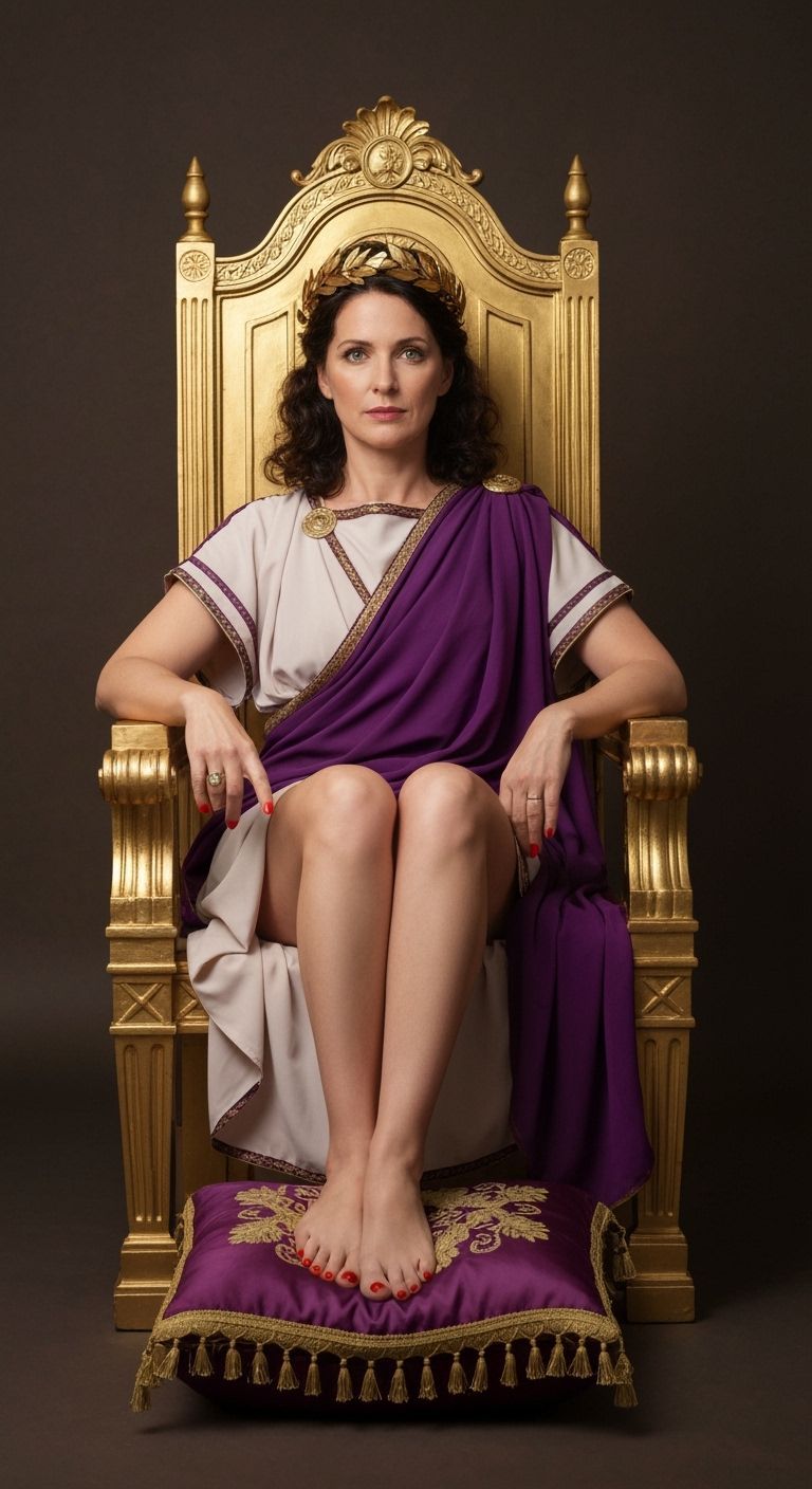 Roman Empress on Gold Throne, Close-Up Portrait