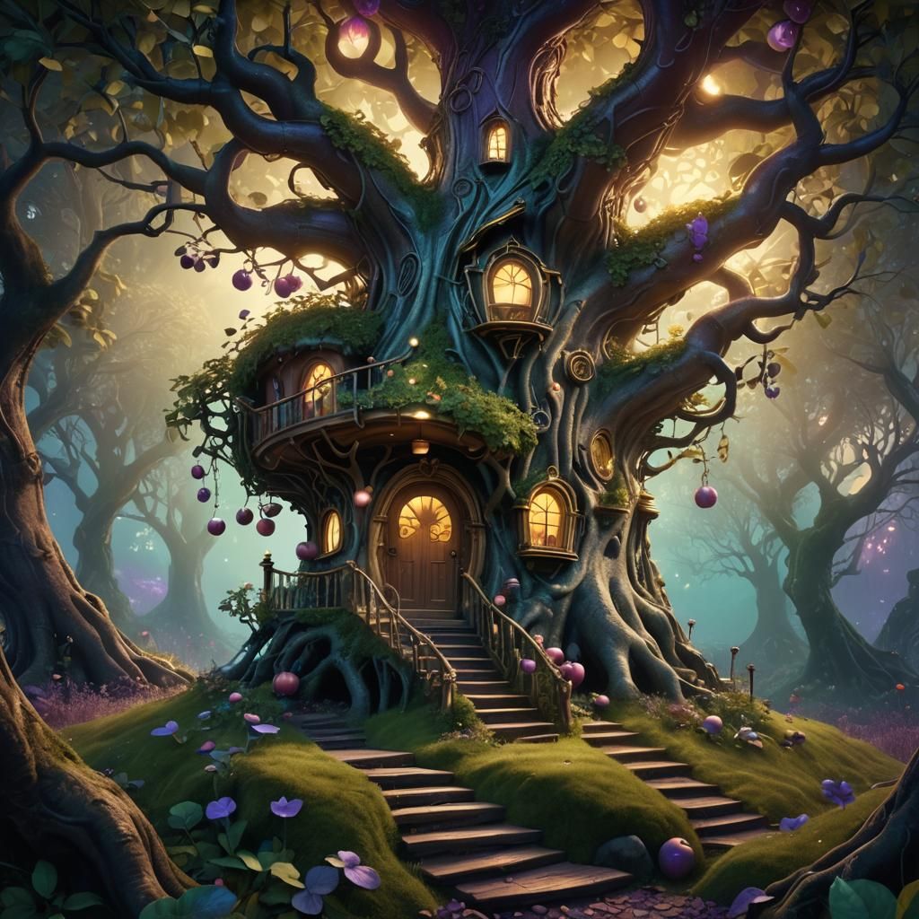 Enchanted Apple House in Forest: Fantasy Concept Art