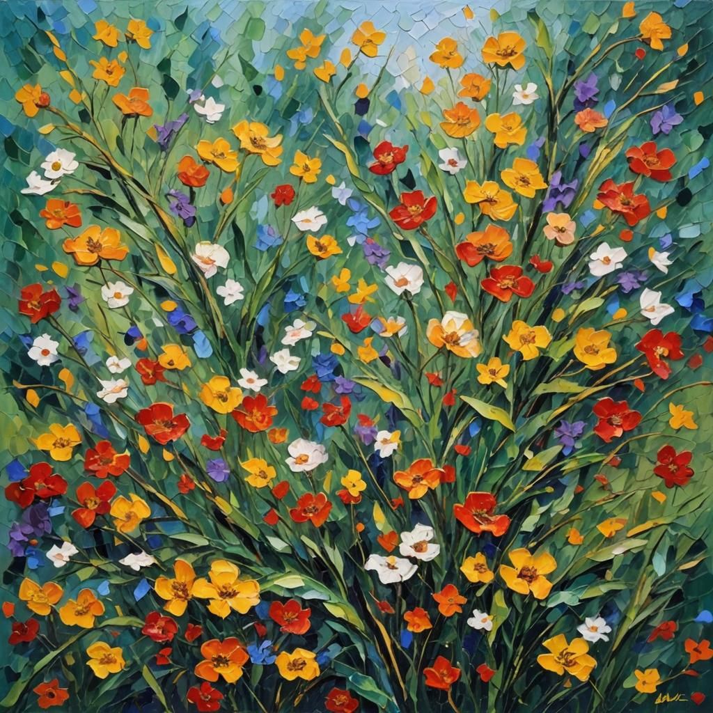 Expressionist Painting with Thick Layers of Colourful Paint