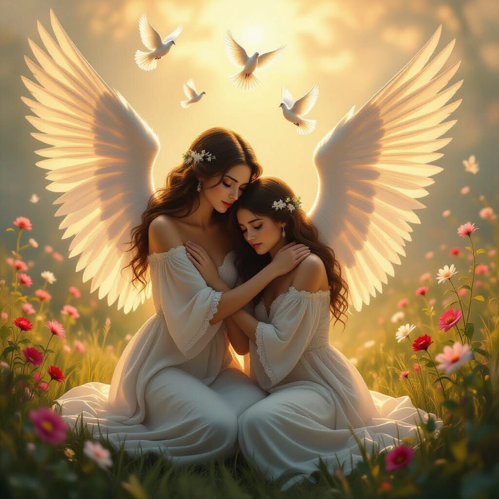 Angel Embraces Grieving Sister in Divine Light