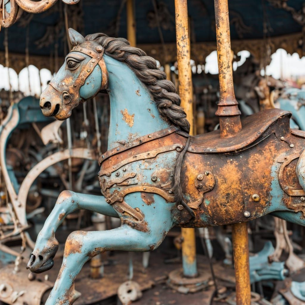 Forgotten Carousel in Junkyard as Art