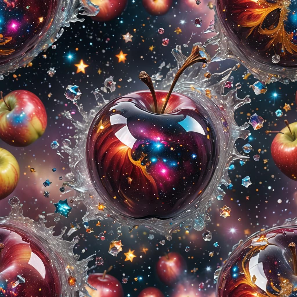 Galaxies in Crystal Apple: Hyperrealistic Digital Art