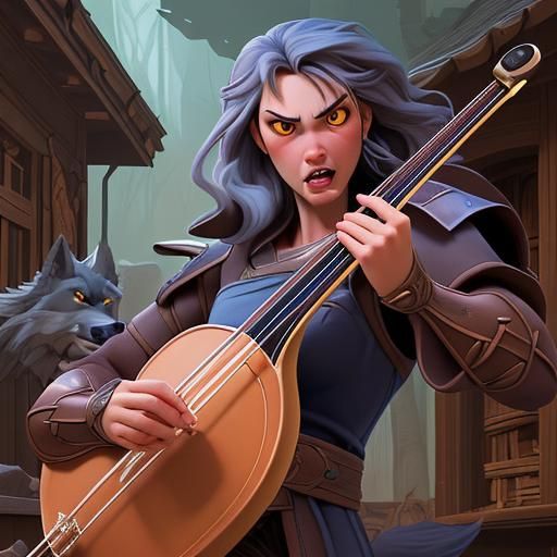 Animated Wolf Plays Lute in Comic Book Style