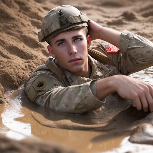 American Soldier Sinking in Quicksand: Professional Photo