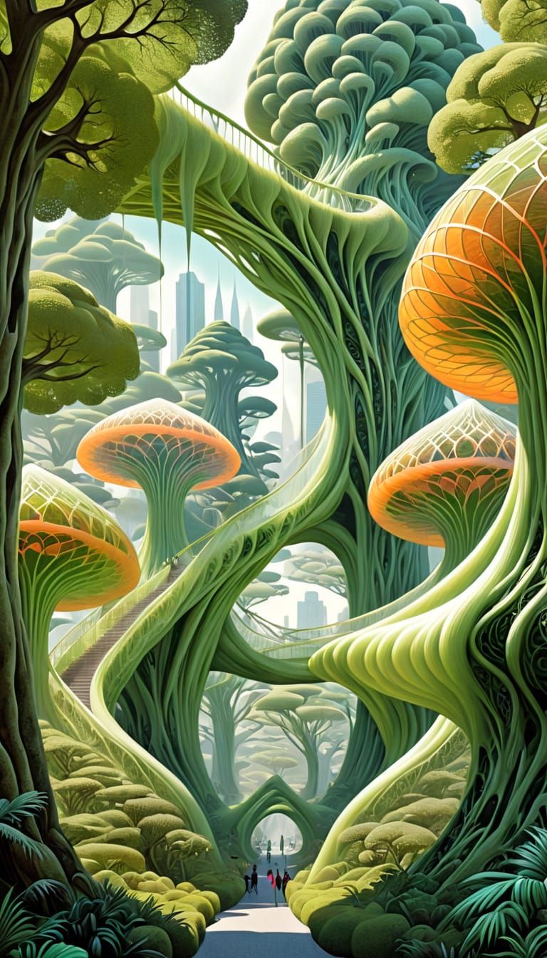 Forestpunk Architecture in Surreal Dreamscape