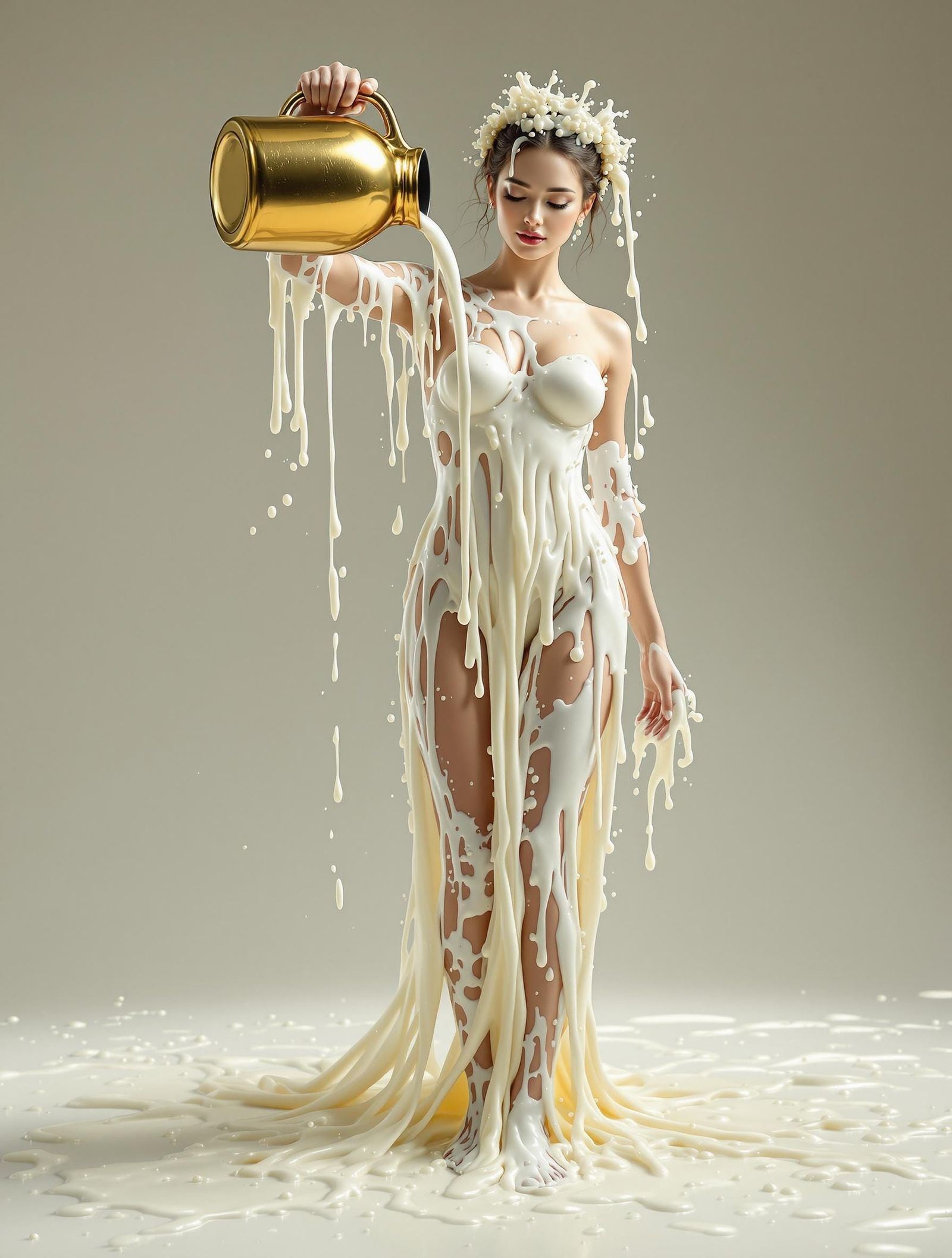 Woman Creates Milk Dress in Photorealistic Image