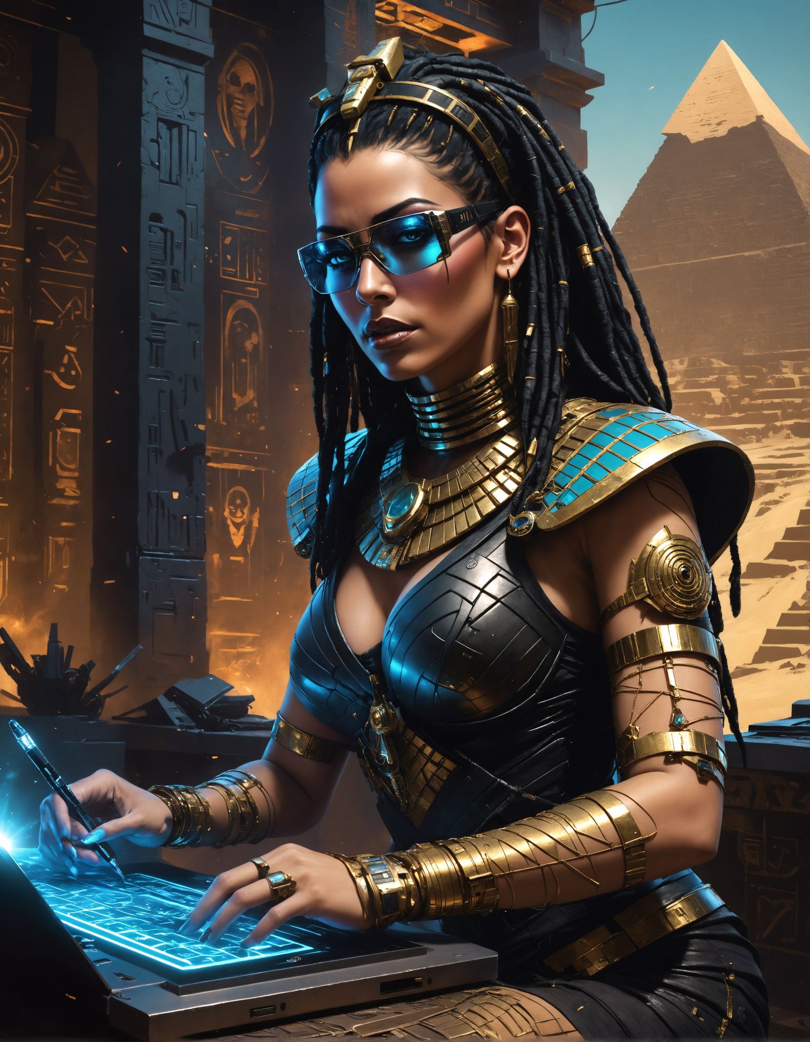 Cyberpunk Egyptian Priestess Illustration in Oil
