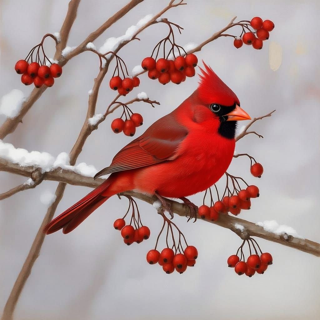 Winter Cardinals in Impressionist Snowscape