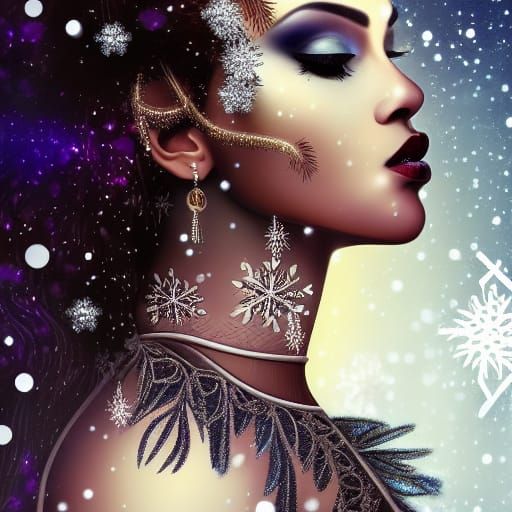 Winter Solstice Goddess in Elaborate Couture Dress