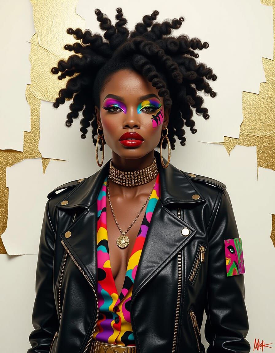 Afrofuturistic Rebellion Leader in Mixed Media Style