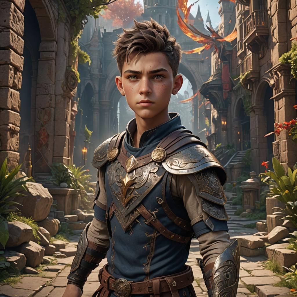 Brave Boy with Piercing Eyes, Detailed Matte Painting