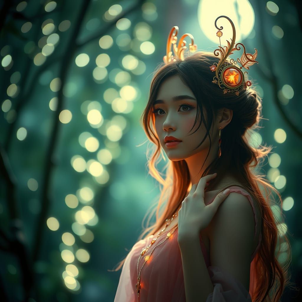 Ethereal Goddess in a Radiant Bioluminescent Forest