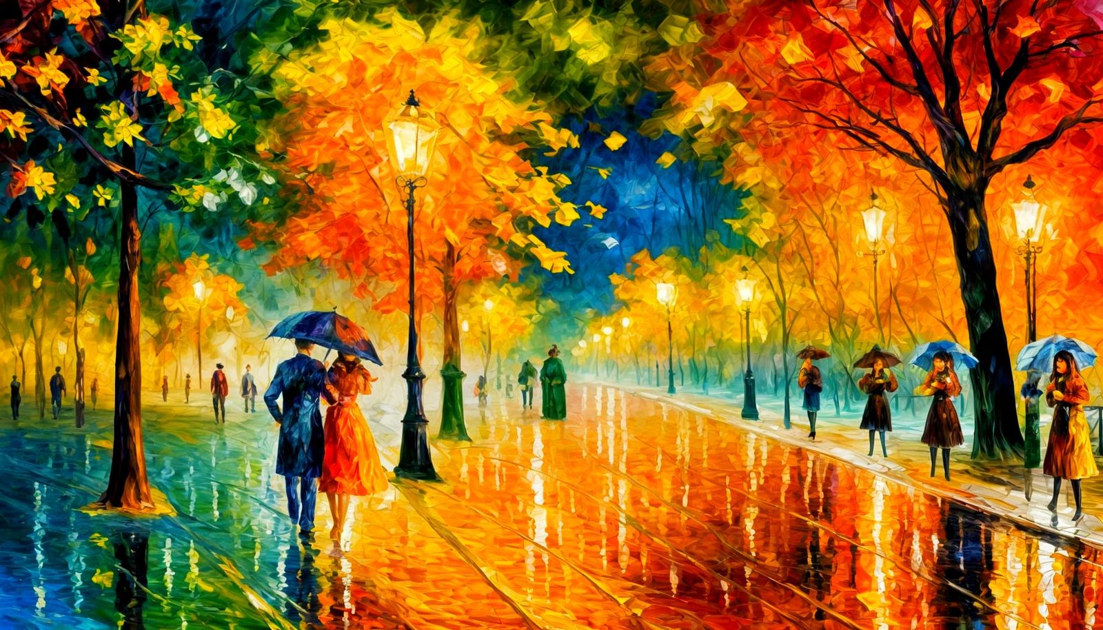 Impressionist Nighttime Plaza Scene