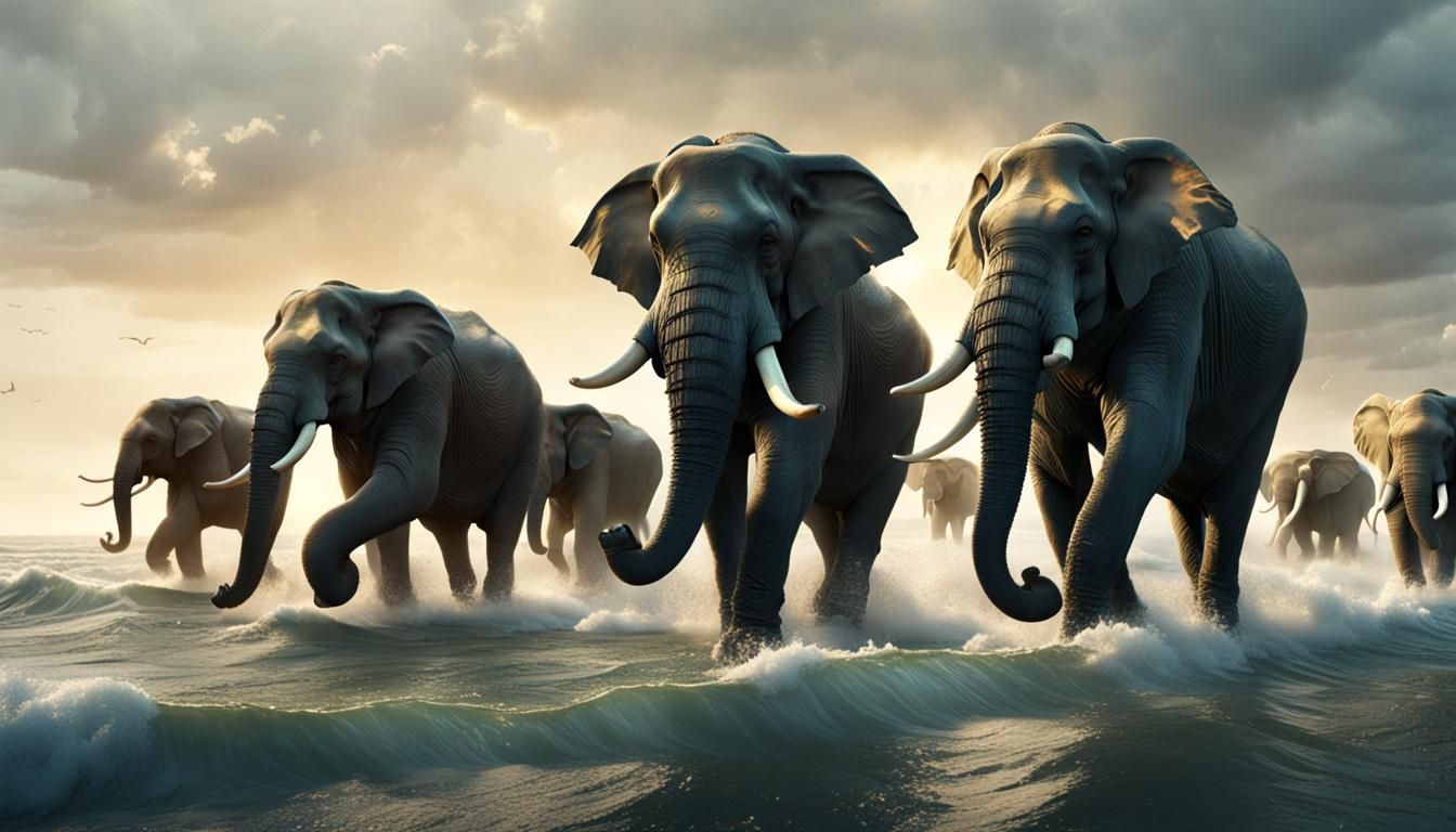 Colossal Elephant Army Emerges from the Ocean