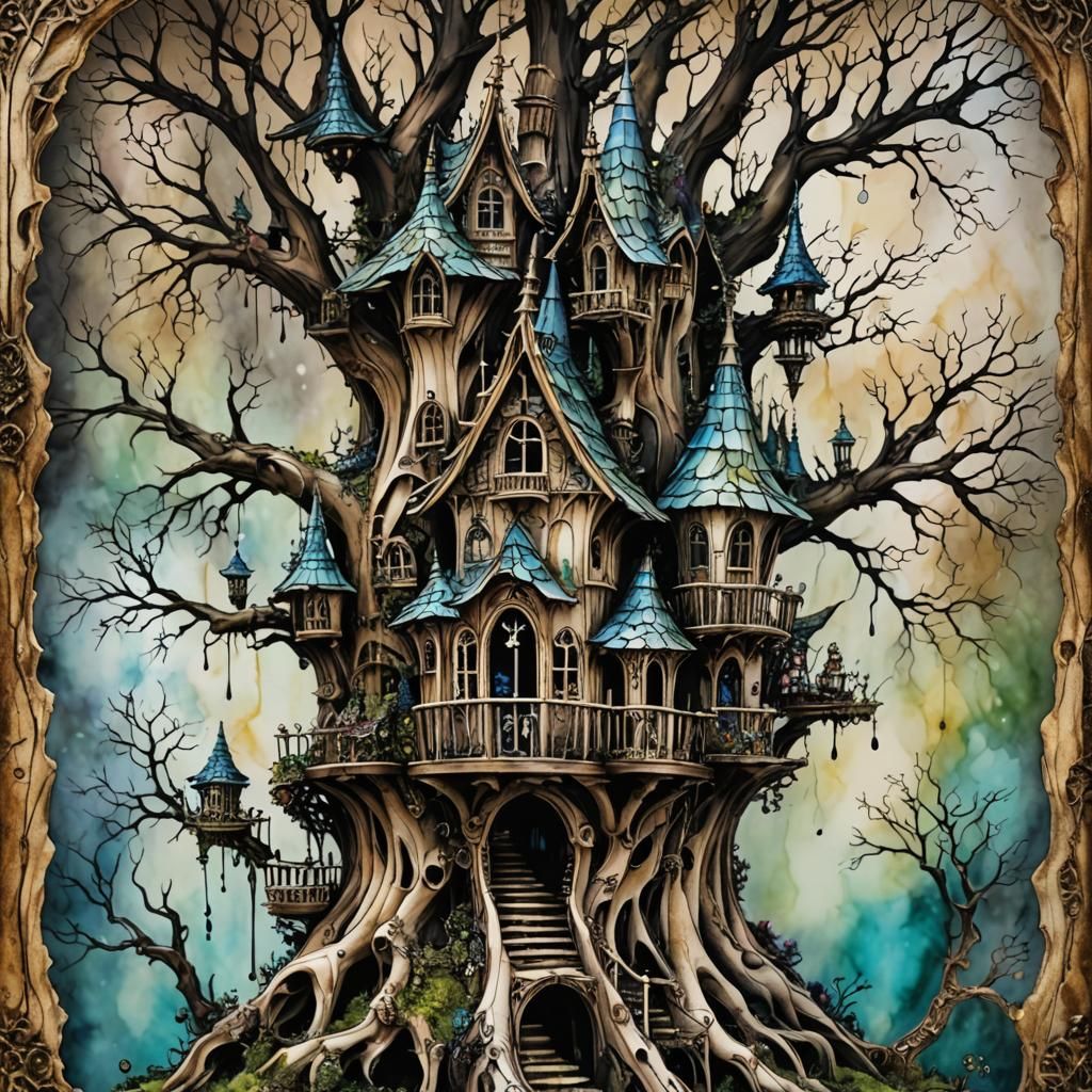 Gothic Fairy Treehouse Crafted from Bone