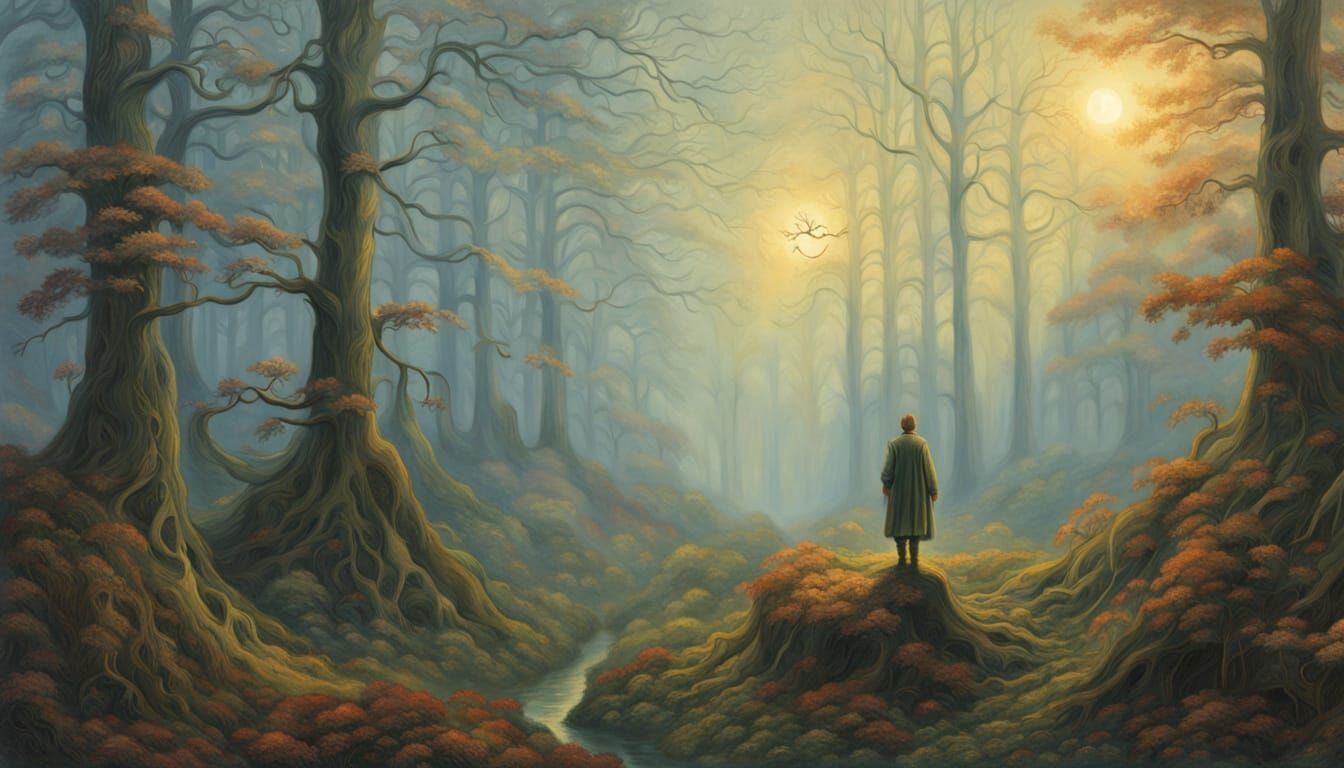 Ethereal Fantasy Being in Misty Forest