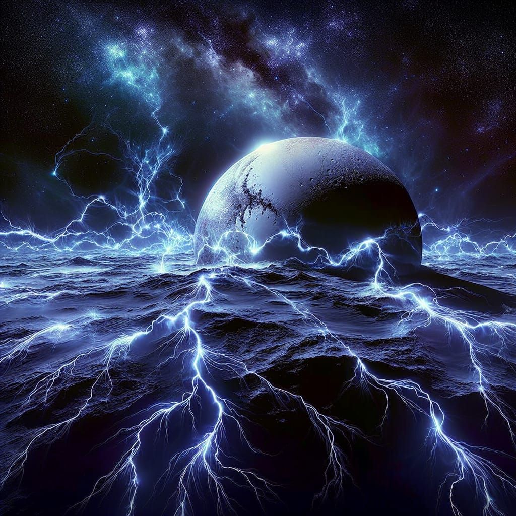 Ethereal Lightning Storm Arcs Across Pluto