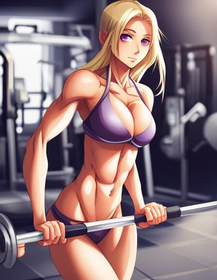 Anime Female Athlete Doing Weights at Gym
