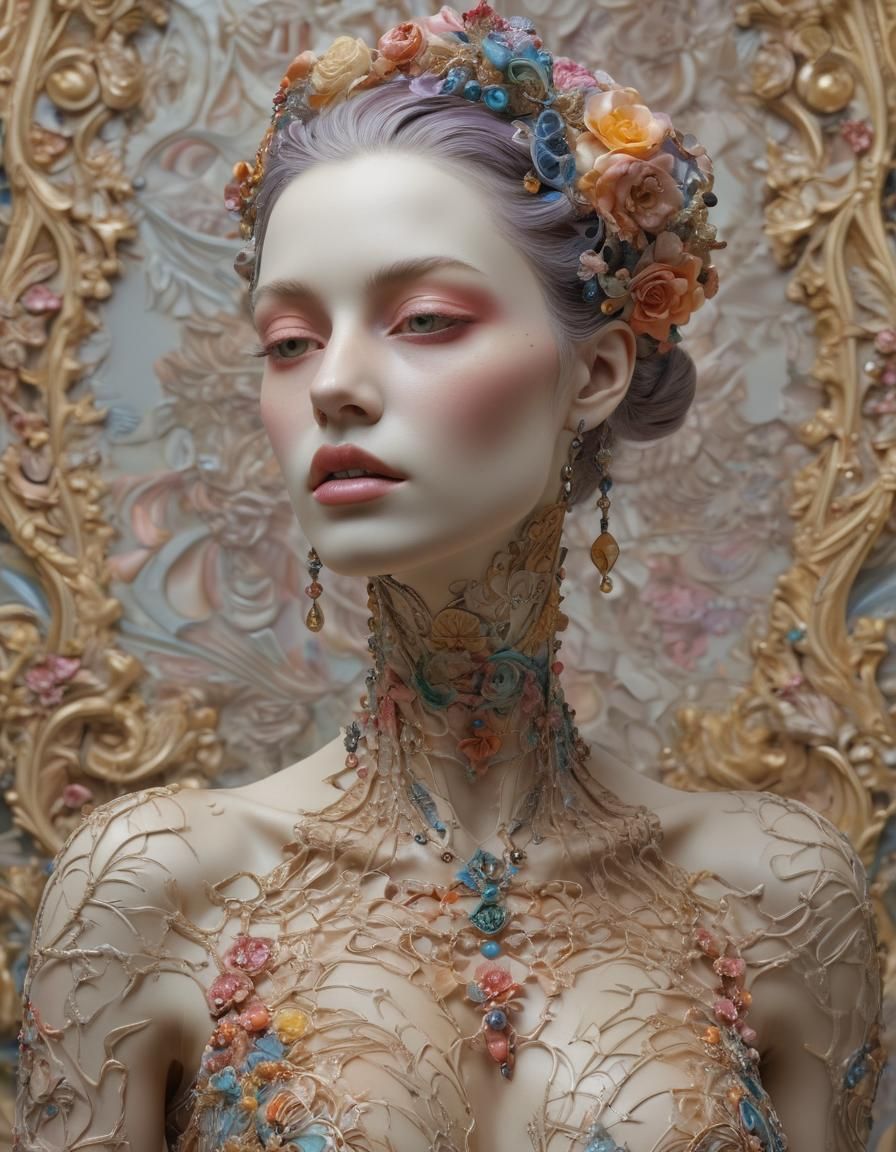 Eerie Baroque Biopunk Fusion of Woman and Fractal Mold