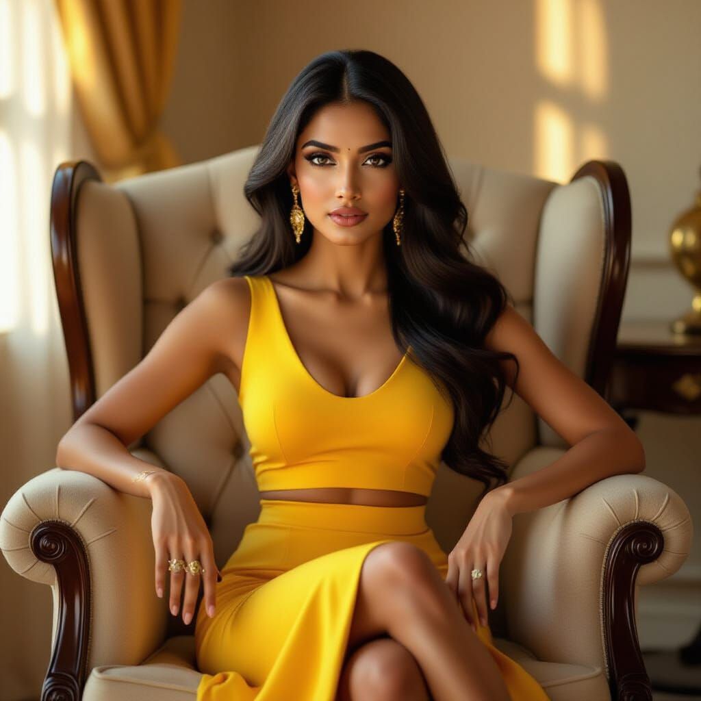 Elegant Indian Woman in Yellow Fashion Photography