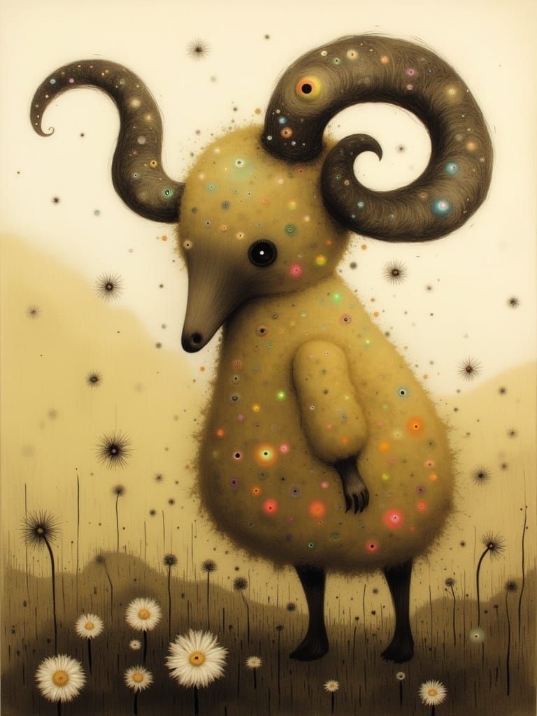 MOUCABLY, the mouton with the golden fleece… 🐑 <lora:AmongTheDark:1.0> Charcoal Shadows