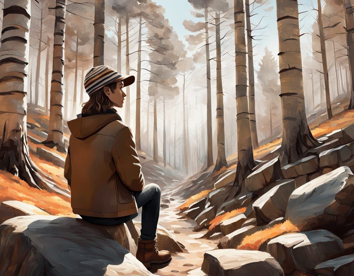 Child in Forest, Illustration Art Style