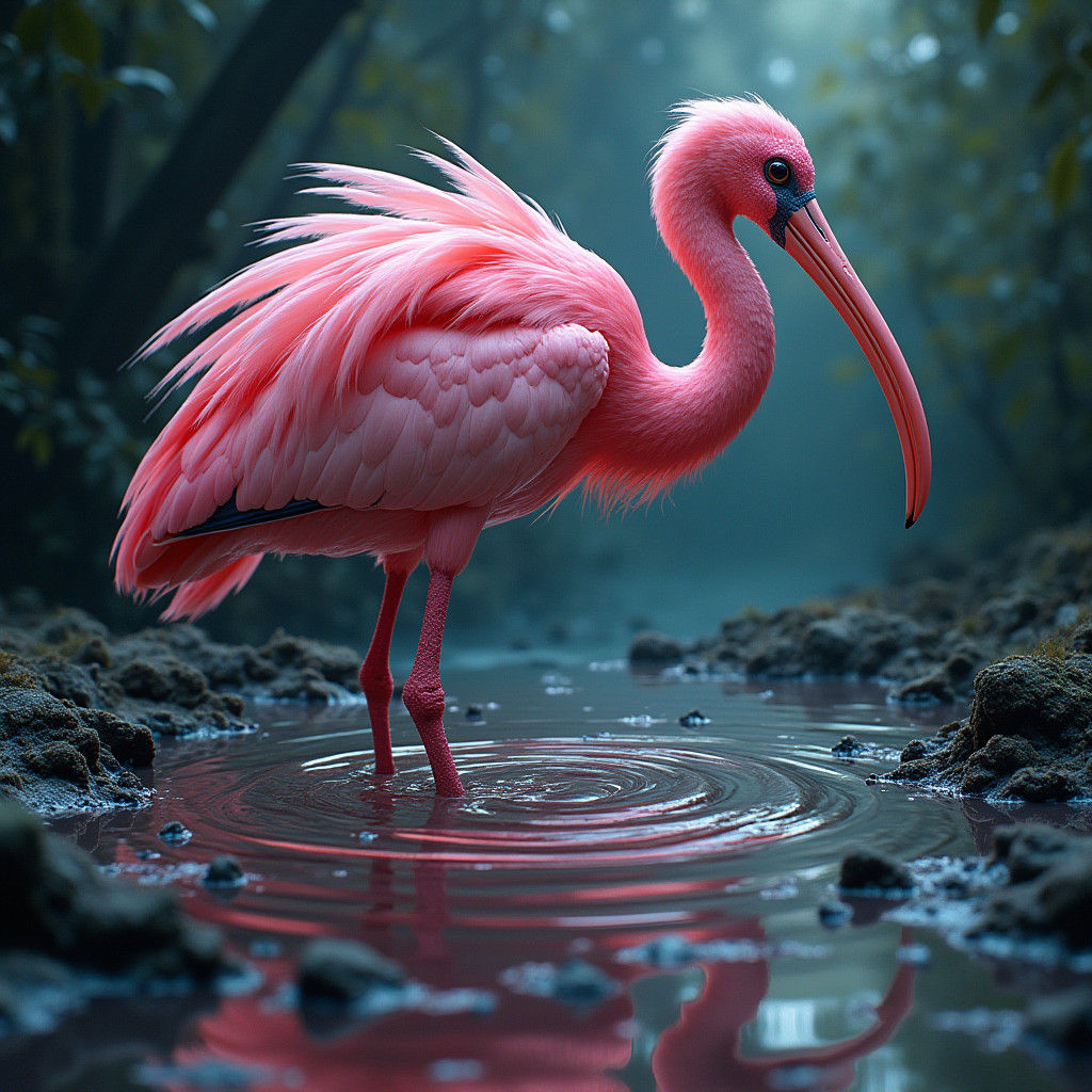 Surreal Spoonbill Sculpture in Dystopian Sci-Fi Style